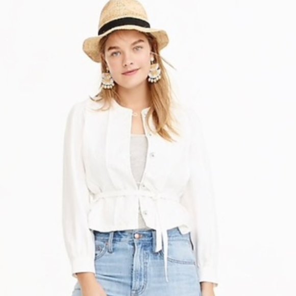 J. Crew ivory embroidered linen cropped jacket - Picture 2 of 11